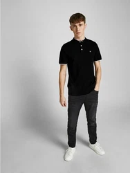JACK & JONES Herren Polo T-Shirt Pique Hemd JJEPAULOS schwarz/weiß