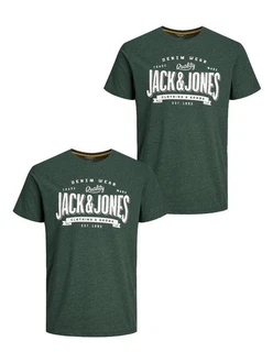 Jack & Jones T-Shirt Rundhals JJECORP Pack LOGO Print (5371) Grün (5371)