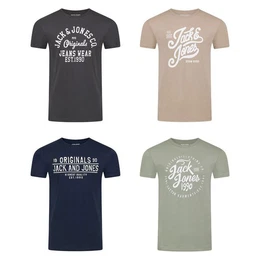 T-Shirt Herren Logoprintshirt JJLINO Regualar Fit (4-tlg) Kurzarm Tee Shirt mit Rundhalsausschnitt aus 100% Baumwolle