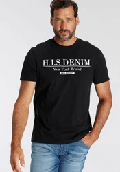 H.I.S T-Shirt schmale Passform Rundhalsausschnitt Schwarz/Dunkelblau/Beige