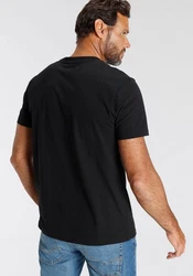 H.I.S T-Shirt schmale Passform Rundhalsausschnitt Schwarz/Dunkelblau/Beige