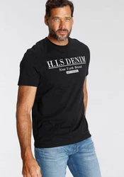H.I.S T-Shirt schmale Passform Rundhalsausschnitt Schwarz/Dunkelblau/Beige
