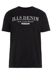 H.I.S T-Shirt schmale Passform Rundhalsausschnitt Schwarz/Dunkelblau/Beige