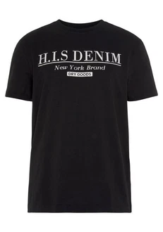 H.I.S T-Shirt schmale Passform Rundhalsausschnitt Schwarz/Dunkelblau/Beige