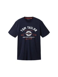 TOM TAILOR T-Shirt mit Logo-Print Dunkelblau/Beige