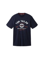 TOM TAILOR T-Shirt mit Logo-Print Dunkelblau/Beige