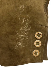 Dretaild Trachtenlederhose Herren Tracht Kurz mit Hosenträgern Braun/Dunkelrot/Dunkelbraun