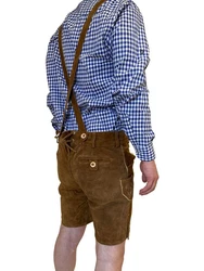 Dretaild Trachtenlederhose Herren Tracht Kurz mit Hosenträgern Braun/Dunkelrot/Dunkelbraun