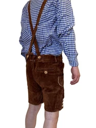 Dretaild Trachtenlederhose Herren Tracht Kurz mit Hosenträgern Braun/Dunkelbraun