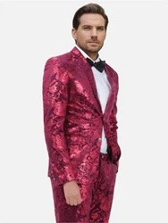 Allthemen Sakko Herren 2 Knöpfe Blazer Rot/Dunkelrot/Rosa