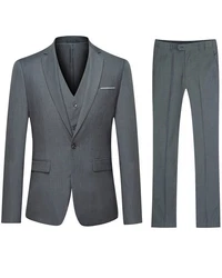 Allthemen Anzug Slim Fit (3-tlg, Sakko & Weste & Hose) für Hochzeit Grau/Dunkelgrau/Dunkelblau