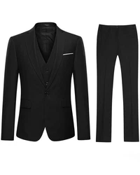 Allthemen Anzug Slim Fit (3-tlg, Sakko & Weste & Hose) für Hochzeit Schwarz/Dunkelgrau