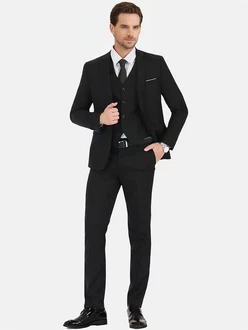 Allthemen Anzug Slim Fit (3-tlg, Sakko & Weste & Hose) für Hochzeit Schwarz/Dunkelgrau