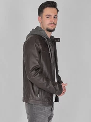 MUSTANG Lederjacke Foster Grau/Dunkelbraun/Dunkelgrau/Braun