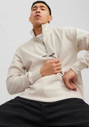 Jack & Jones Sweatshirt JORVESTERBRO SWEAT QUARTER ZIP HN NOOS Beige/Khaki/Braun