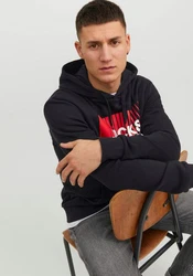 Jack & Jones Sweatshirt JJECORP LOGO SWEAT HOOD PLAY NOOS Schwarz/Dunkelblau/Hellblau