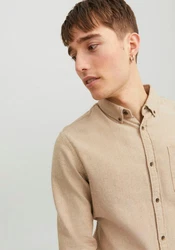 JACK & JONES Hemd 'JJEClassic' Beige/Khaki/Braun