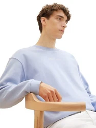TOM TAILOR Denim Sweatshirt mit Logoprint Weiß/Hellblau