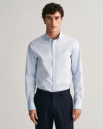 Langarmhemd Slim Fit Popeline Hemd leichte Baumwolle strapazierfhig pflegeleicht mit klassischer Logostickerei auf der Brust