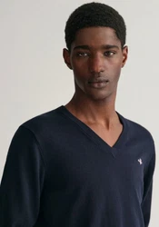 Gant V-Ausschnitt Pullover Klassischer V-Neck Pullover Blau