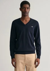Gant V-Ausschnitt Pullover Klassischer V-Neck Pullover Blau