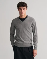Gant V-Ausschnitt Pullover Klassischer V-Neck Pullover Grau/Dunkelgrau