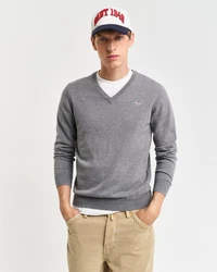 Gant V-Ausschnitt Pullover Klassischer V-Neck Pullover Grau/Dunkelgrau