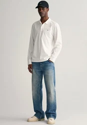 GANT Poloshirt Regular Shield Longsleeve Pique Rugger Nautical Stripe Weiß/Creme
