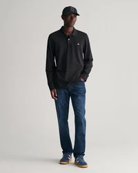 GANT Poloshirt Regular Shield Longsleeve Pique Rugger Nautical Stripe Schwarz