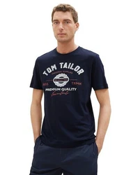 TOM TAILOR T-Shirt mit Logo-Print nachtblau / mandarine / weiß