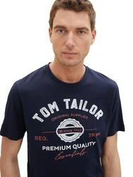 TOM TAILOR T-Shirt mit Logo-Print nachtblau / mandarine / weiß