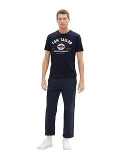 TOM TAILOR T-Shirt mit Logo-Print nachtblau / mandarine / weiß