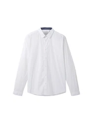 TOM TAILOR Hemd Langarmhemd STRETCH POPLIN Weiß/Dunkelblau/Creme