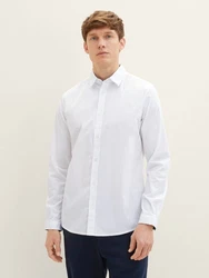 TOM TAILOR Hemd Langarmhemd STRETCH POPLIN Weiß/Dunkelblau/Creme