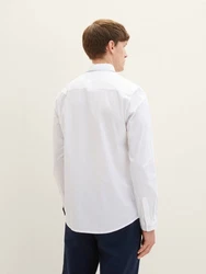 TOM TAILOR Hemd Langarmhemd STRETCH POPLIN Weiß/Dunkelblau/Creme
