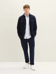 TOM TAILOR Hemd Langarmhemd STRETCH POPLIN Weiß/Dunkelblau/Creme