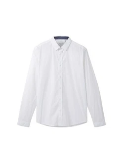 TOM TAILOR Hemd Langarmhemd STRETCH POPLIN Weiß/Dunkelblau/Creme