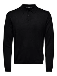 Strickpullover Polo Langarm Shirt Basic Pullover ONSWYLER 5426 in Schwarz