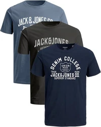 Jack & Jones Plus Print-Shirt Spar-Set 3er-Pack Big Size Shirt Dunkelblau/Blau