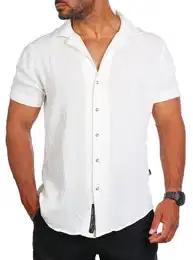 Kurzarmhemd Herren Sommer Hemd trendig luftig grob gewebt retro Look 9180 Regular Kurzarm Kentkragen Uni