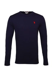 U.S. Polo Assn Longsleeve Langarmshirt mit Rundhalsausschnitt Dunkelblau/Rot