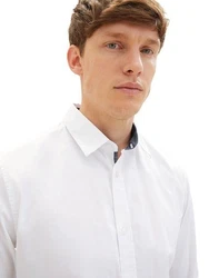 TOM TAILOR Hemd Langarmhemd STRETCH POPLIN Dunkelblau/Hellblau/Blau