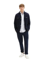 TOM TAILOR Hemd Langarmhemd STRETCH POPLIN Dunkelblau/Hellblau/Blau