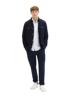TOM TAILOR Hemd Langarmhemd STRETCH POPLIN Dunkelblau/Hellblau/Blau