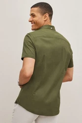 Next Oxford-Kurzarmhemd mit Stretch Dunkelgrün/Grün/Khaki