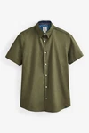 Next Oxford-Kurzarmhemd mit Stretch Dunkelgrün/Grün/Khaki