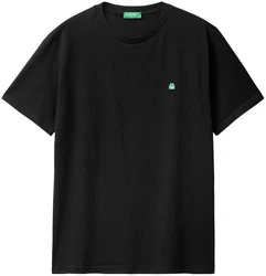 United Colors of Benetton T-Shirt mit Label-Badge Schwarz/Dunkelgrün