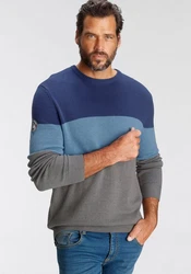 Man's World Rundhalspullover Dunkelblau/Grau/Blau/Hellblau