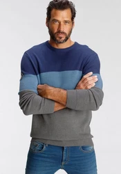 Man's World Rundhalspullover Dunkelblau/Grau/Blau/Hellblau