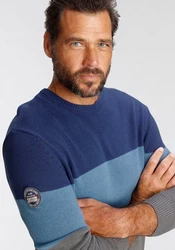 Man's World Rundhalspullover Dunkelblau/Grau/Blau/Hellblau